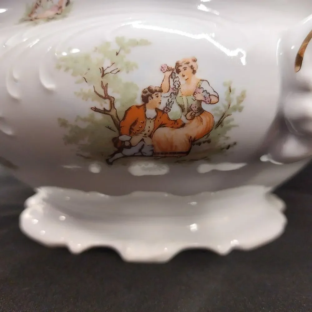 Vintage Wawel Poland Porcelain Soup Tureen Set with Lid Ladle Gold Trim China